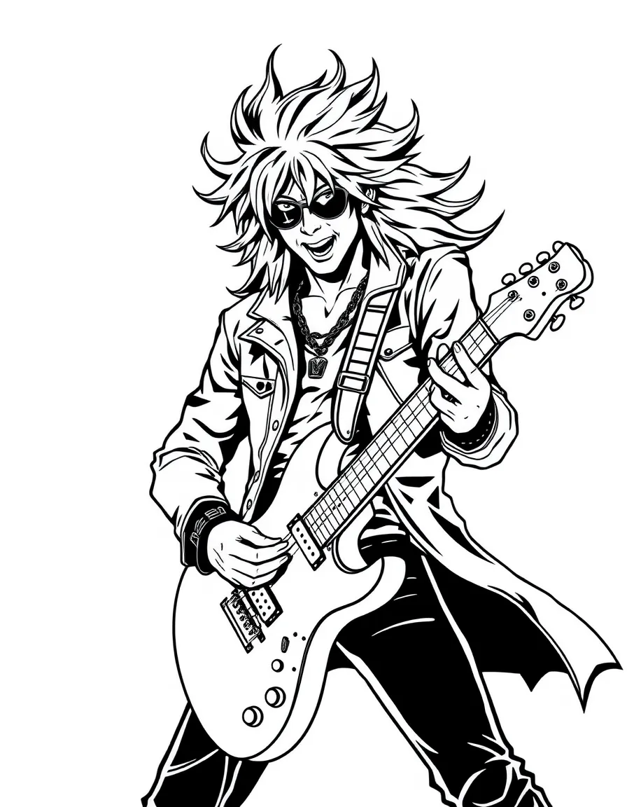 A rock star with energy-projecting guitar