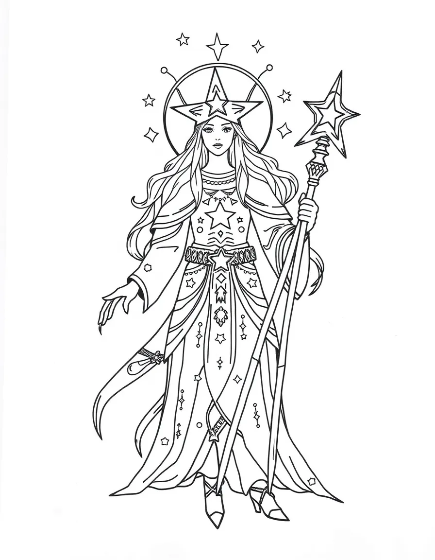 A star guardian with constellation patterns and cosmic staff