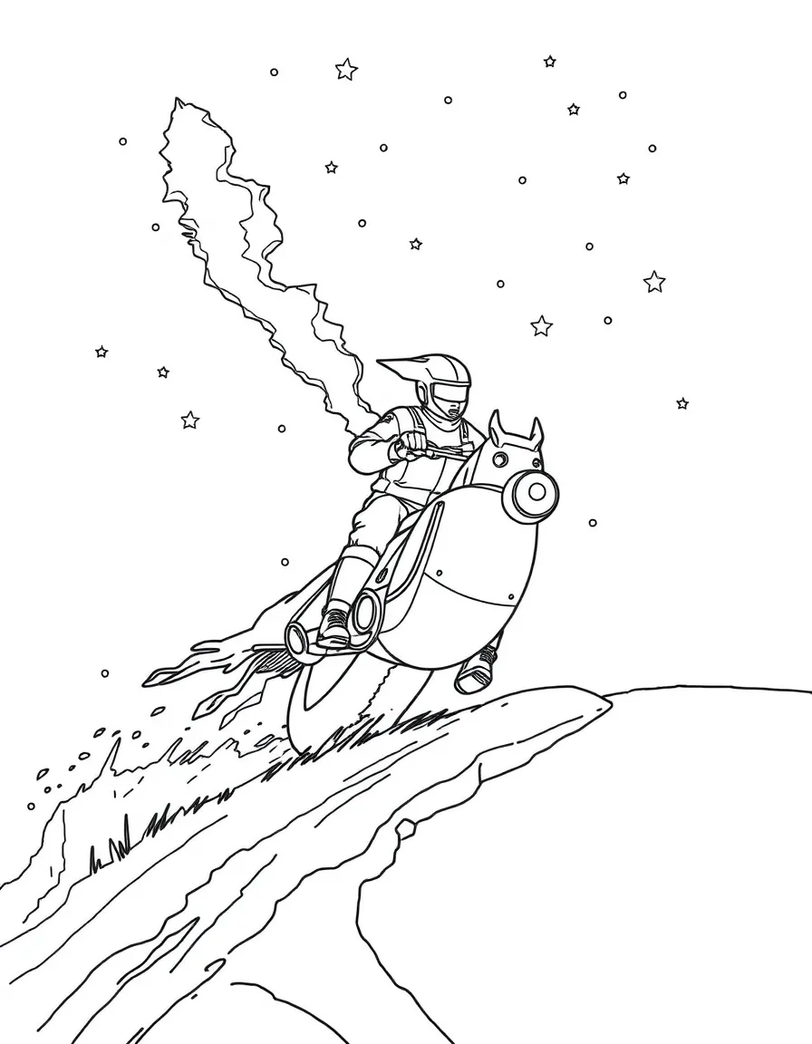 A comet rider with icy trail and stellar map