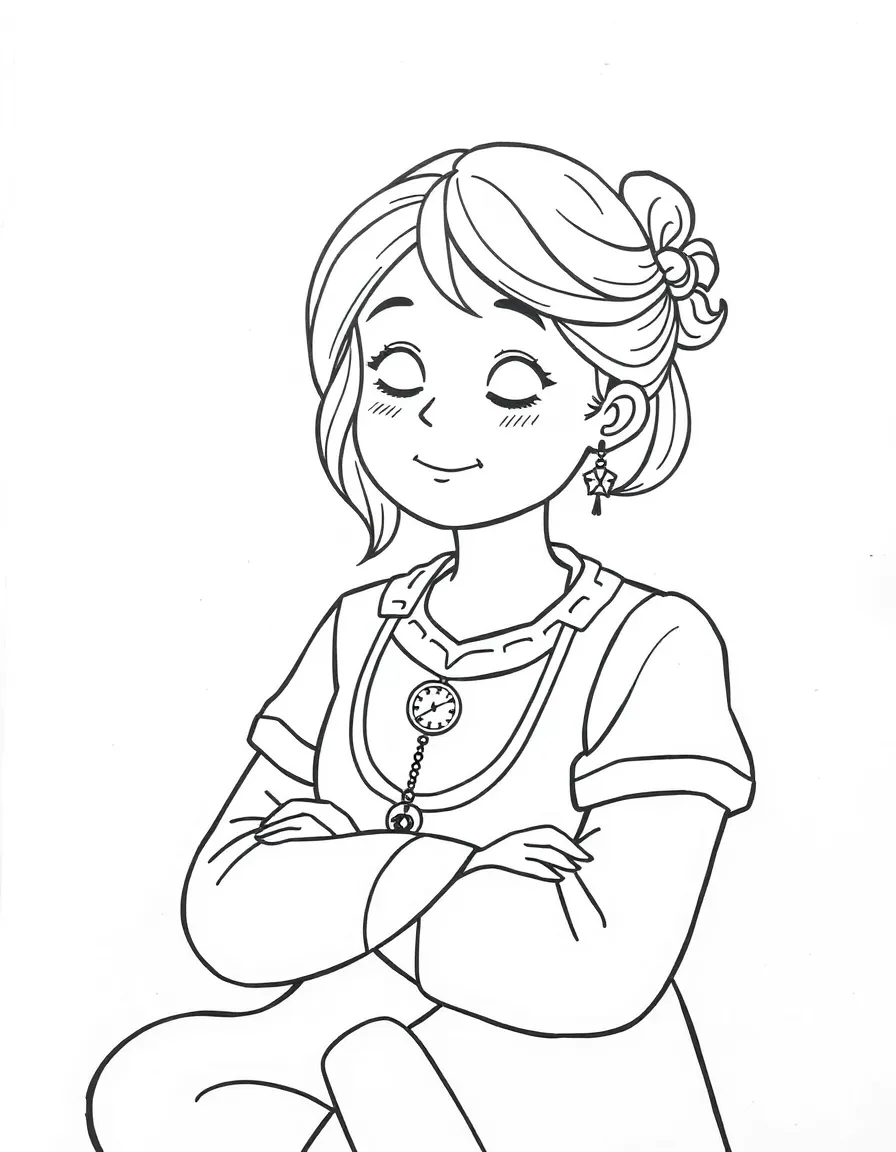 A patience teacher with timepiece and serene expression