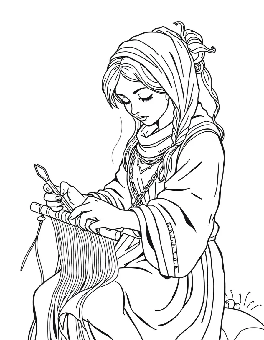 A fate weaver with thread and scissors