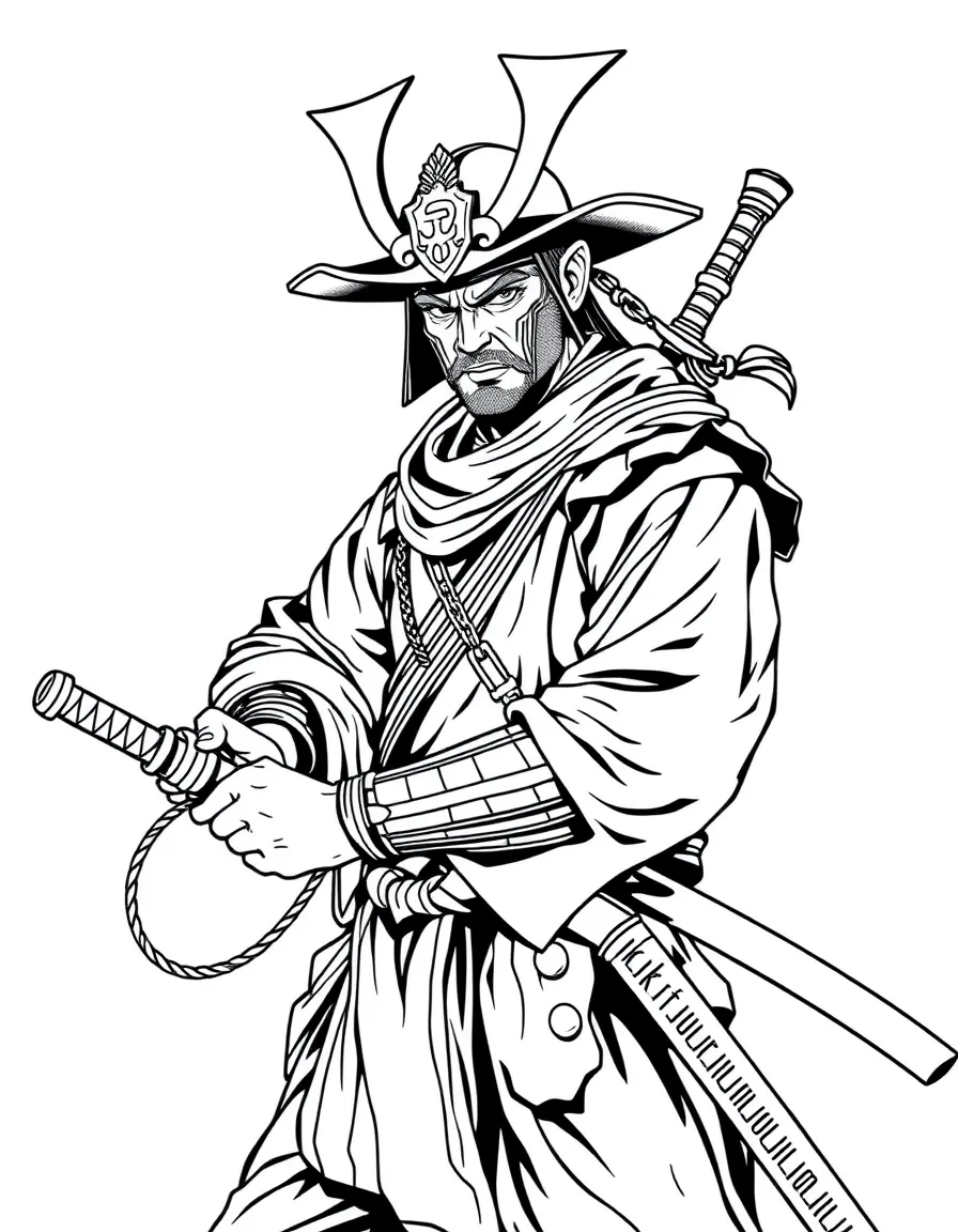 A samurai cowboy with katana and lasso