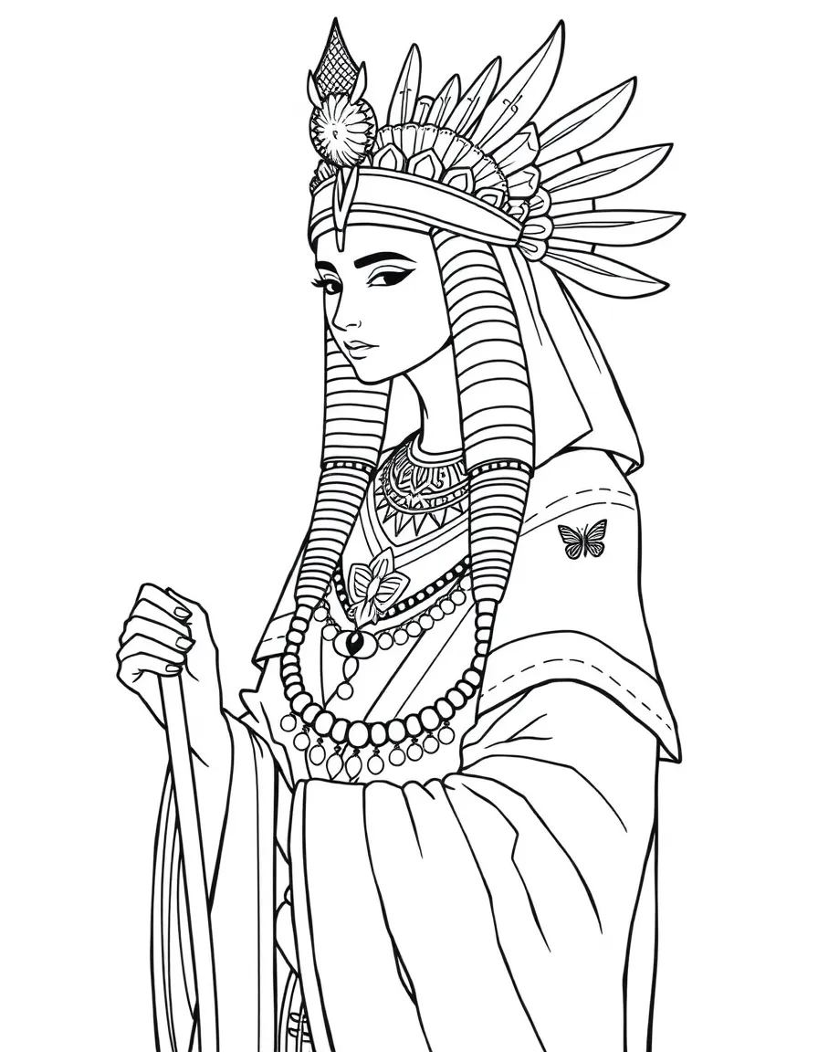 An Egyptian-Japanese priestess with combined religious symbols