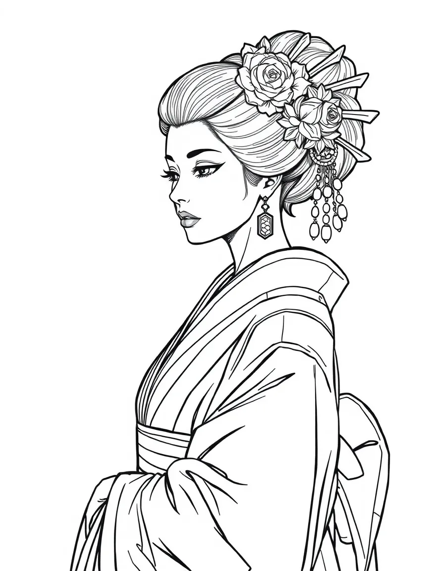 A futuristic geisha with holographic kimono