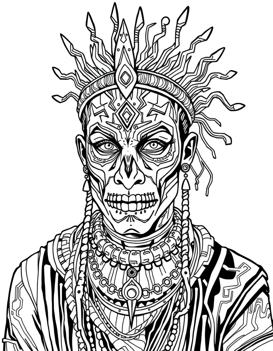 A techno-tribal shaman with circuit face paint