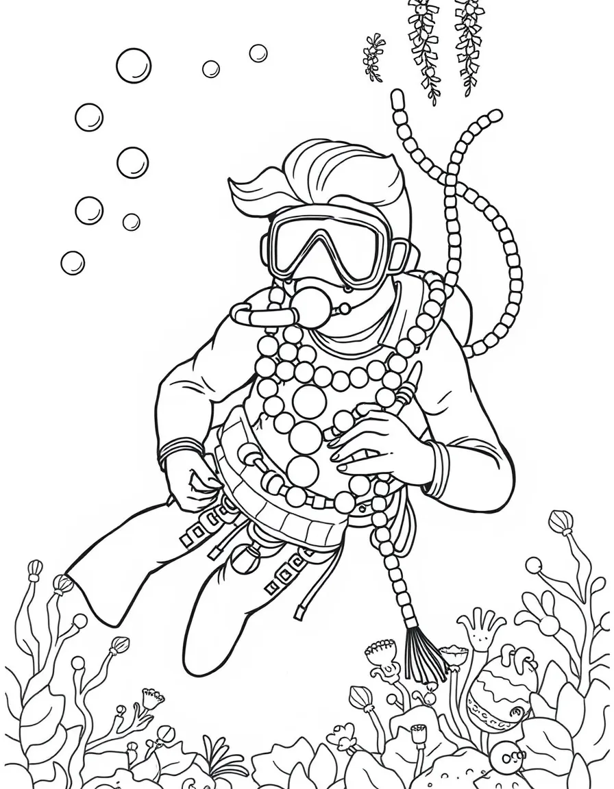 A pearl diver with aquatic treasures and oceanic ties