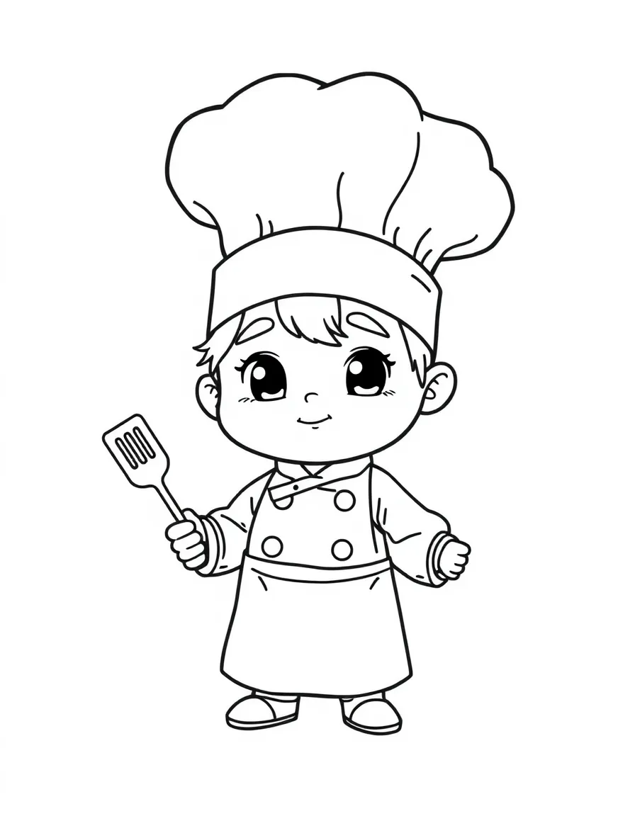 A chibi chef with massive hat and miniature utensils