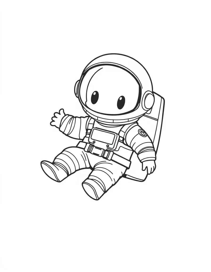 A chibi astronaut floating in too-big space suit