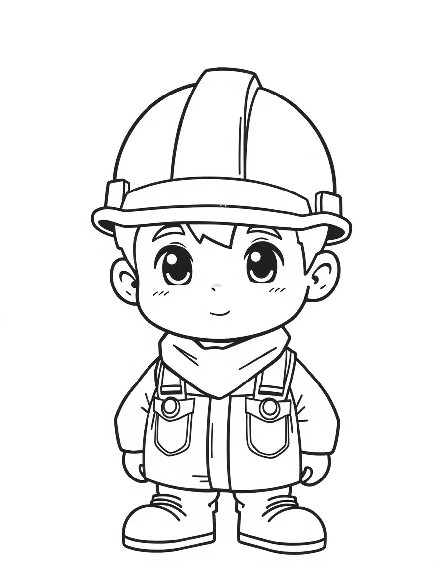 A chibi construction worker with hard hat covering eyes