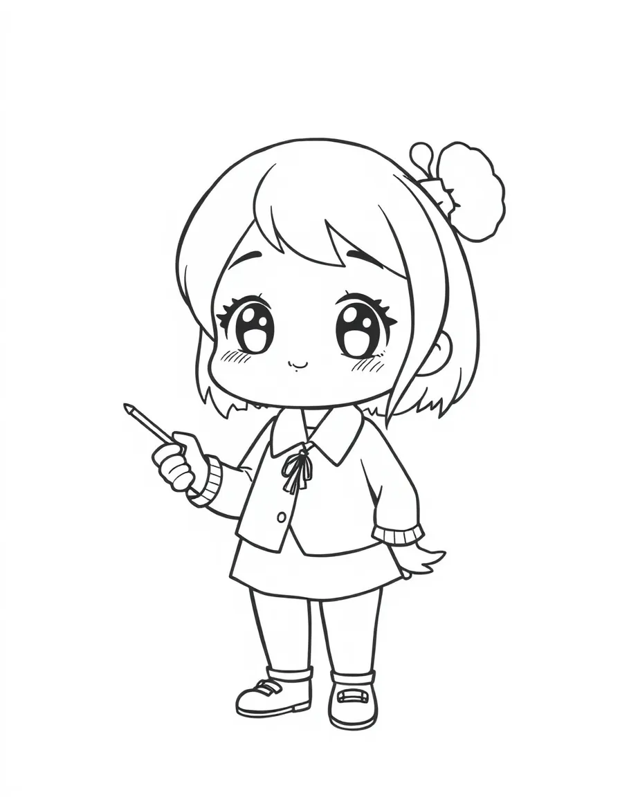A chibi teacher with pointer stick twice their height