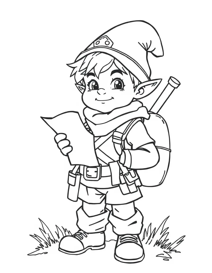 A halfling adventurer with map and backpack