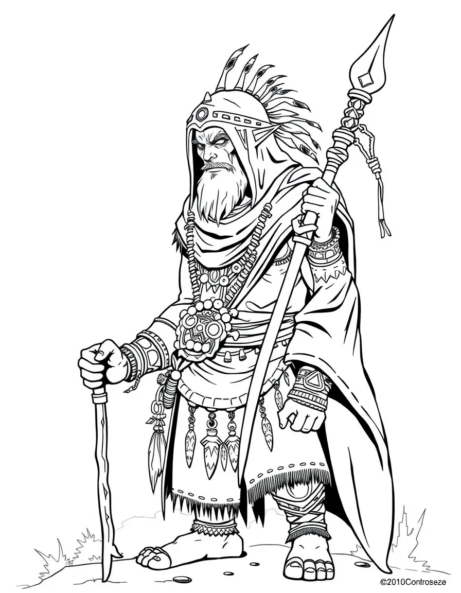 A desert orc nomad with tribal markings and staff