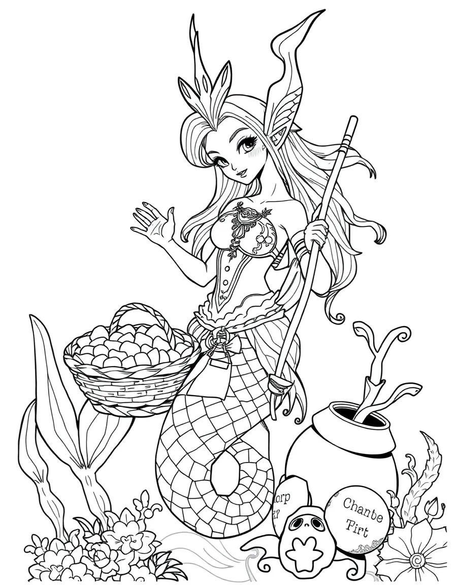 A sea-dwelling merfolk trader with exotic goods