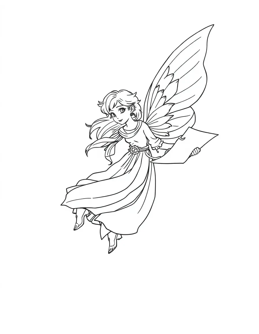 A skyborne sylph messenger with letter scroll