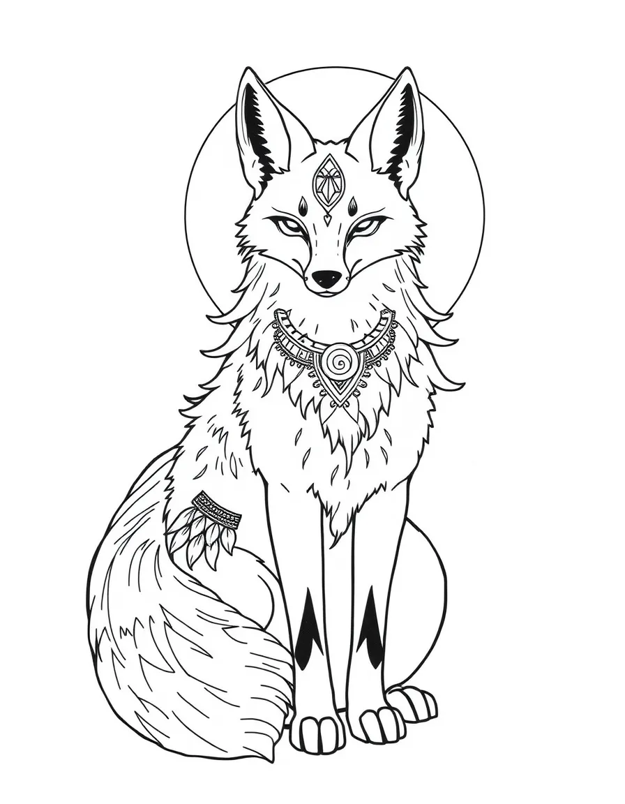 A fox spirit guide with multiple tails and ancient wisdom