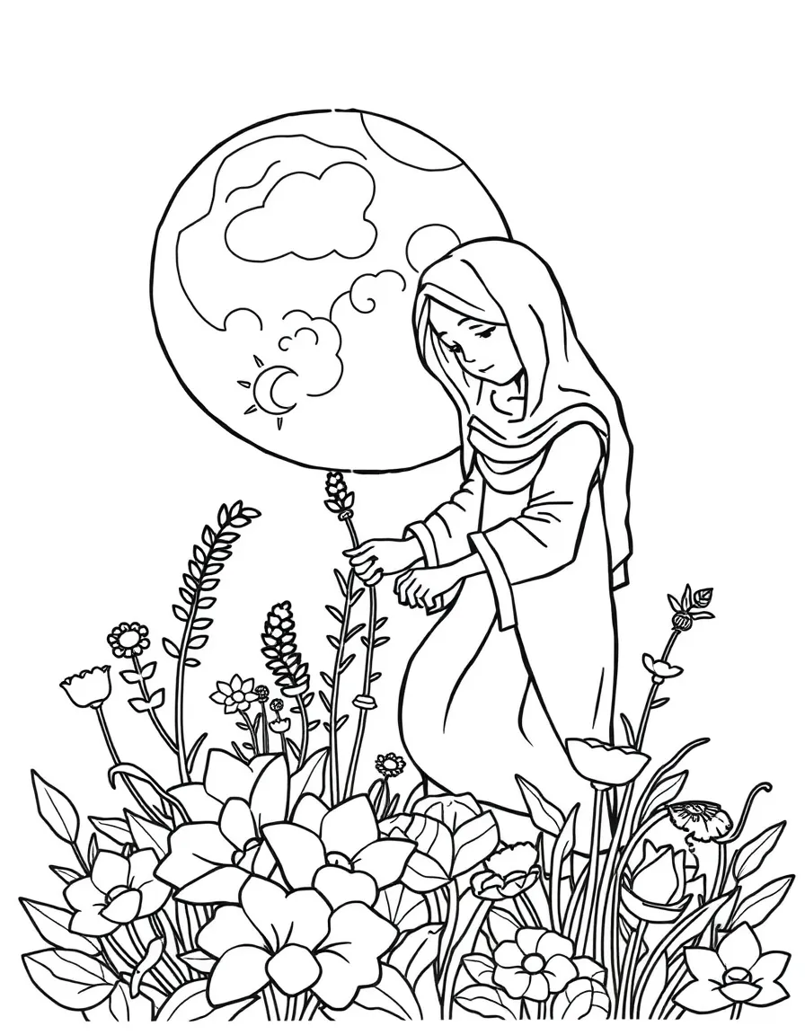 A moon gardener tending to lunar flora