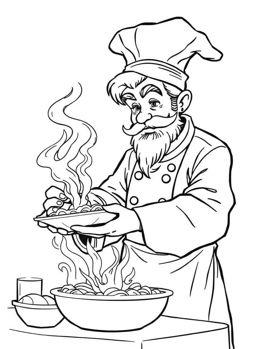 A spell-casting chef creating dishes with magical effects