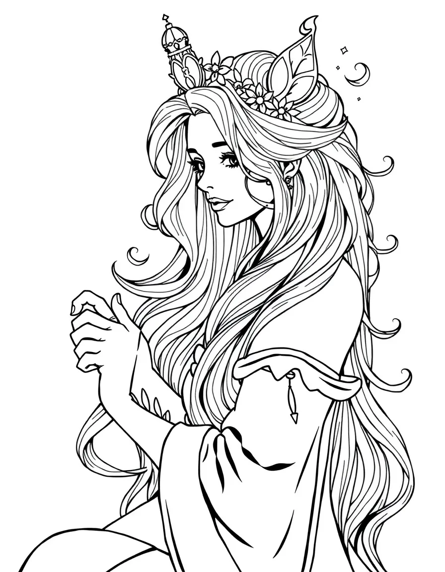 A mystical hairdresser styling enchanted locks