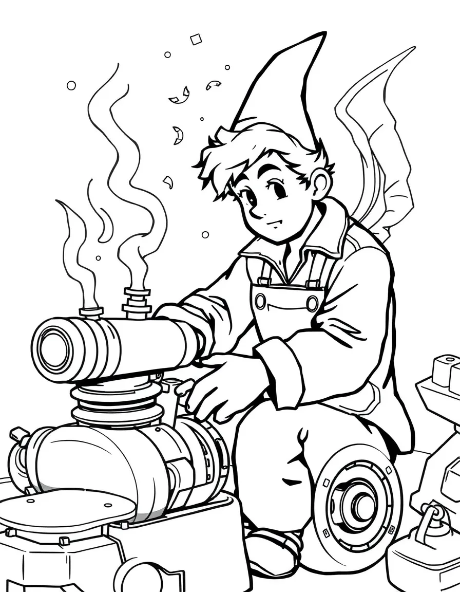 A magical mechanic fixing enchanted vehicles