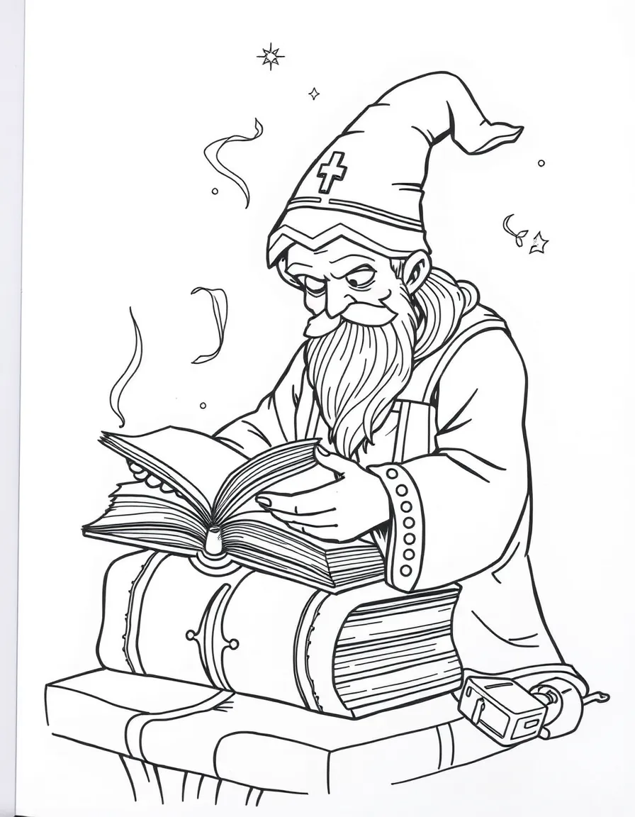 A spell-binding bookbinder creating magical tomes