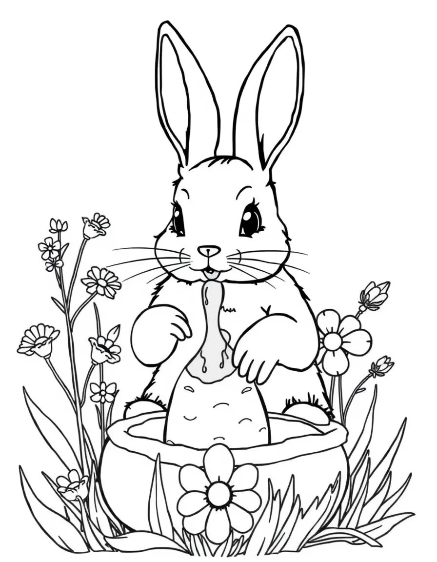 A bunny making Easter egg dye from natural flowers