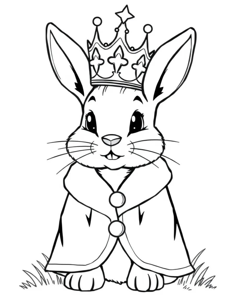 A bunny wearing a princess/prince crown and Easter robe