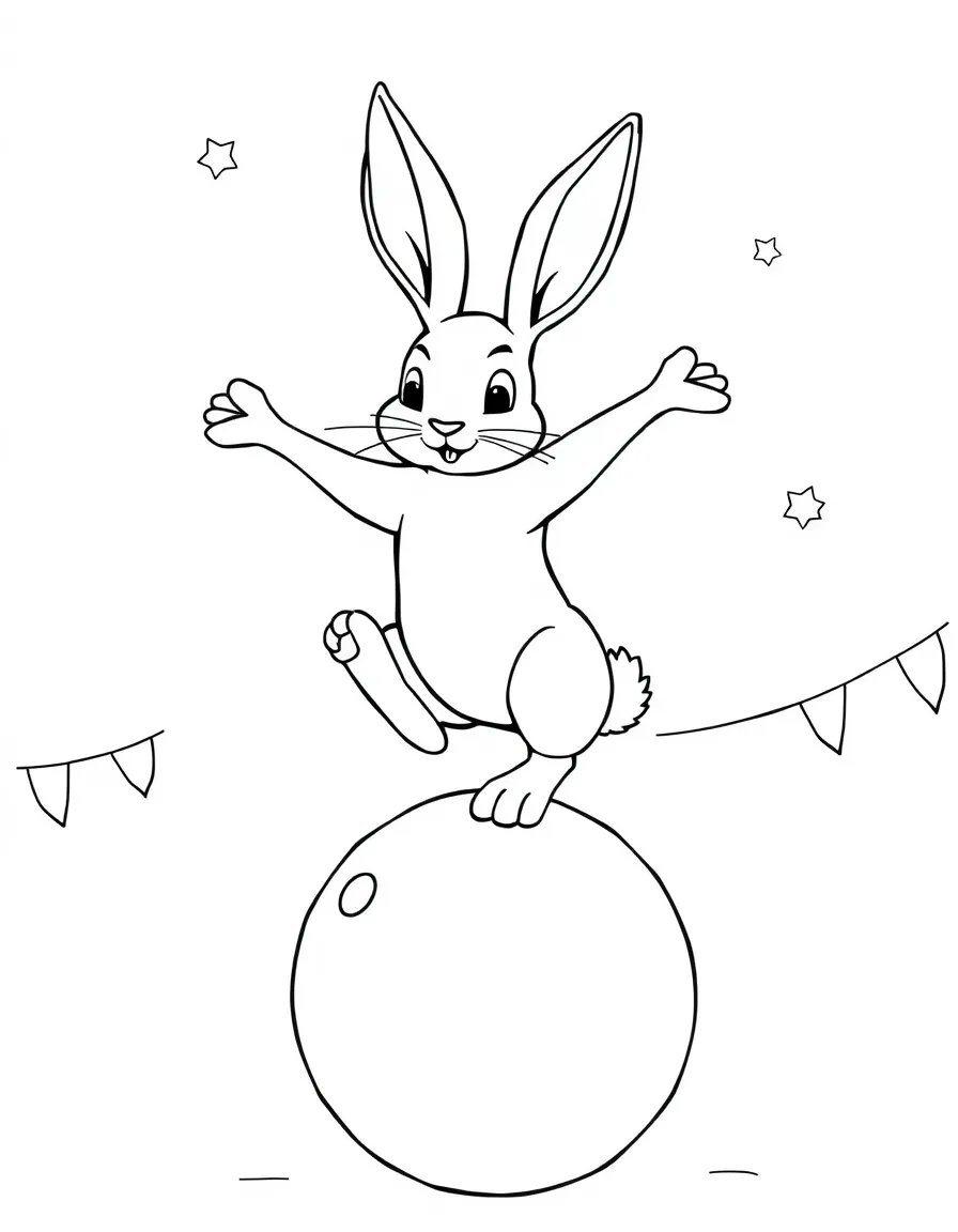 A bunny balancing on a ball in a circus performance