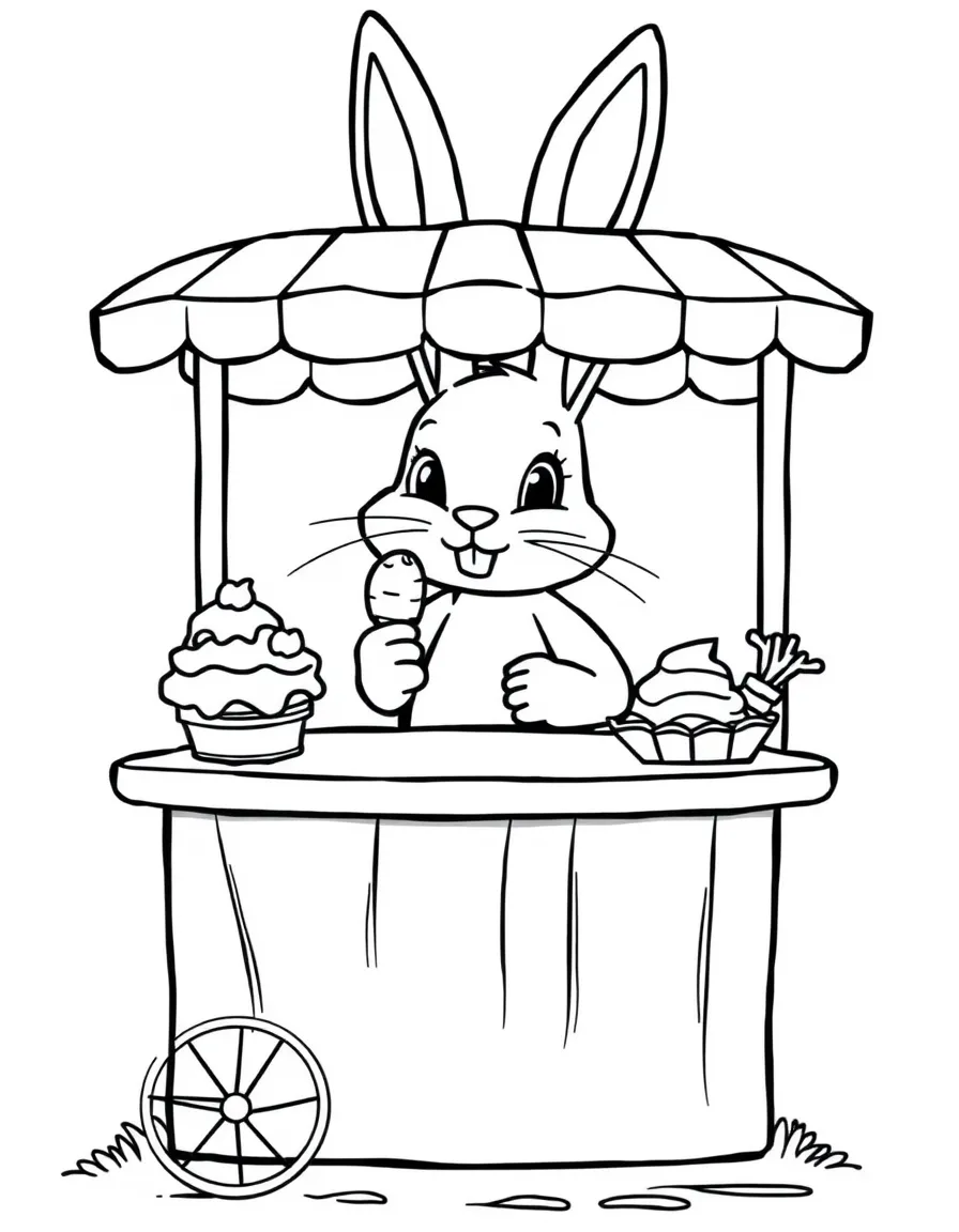 A bunny ice cream vendor selling carrot-flavored treats