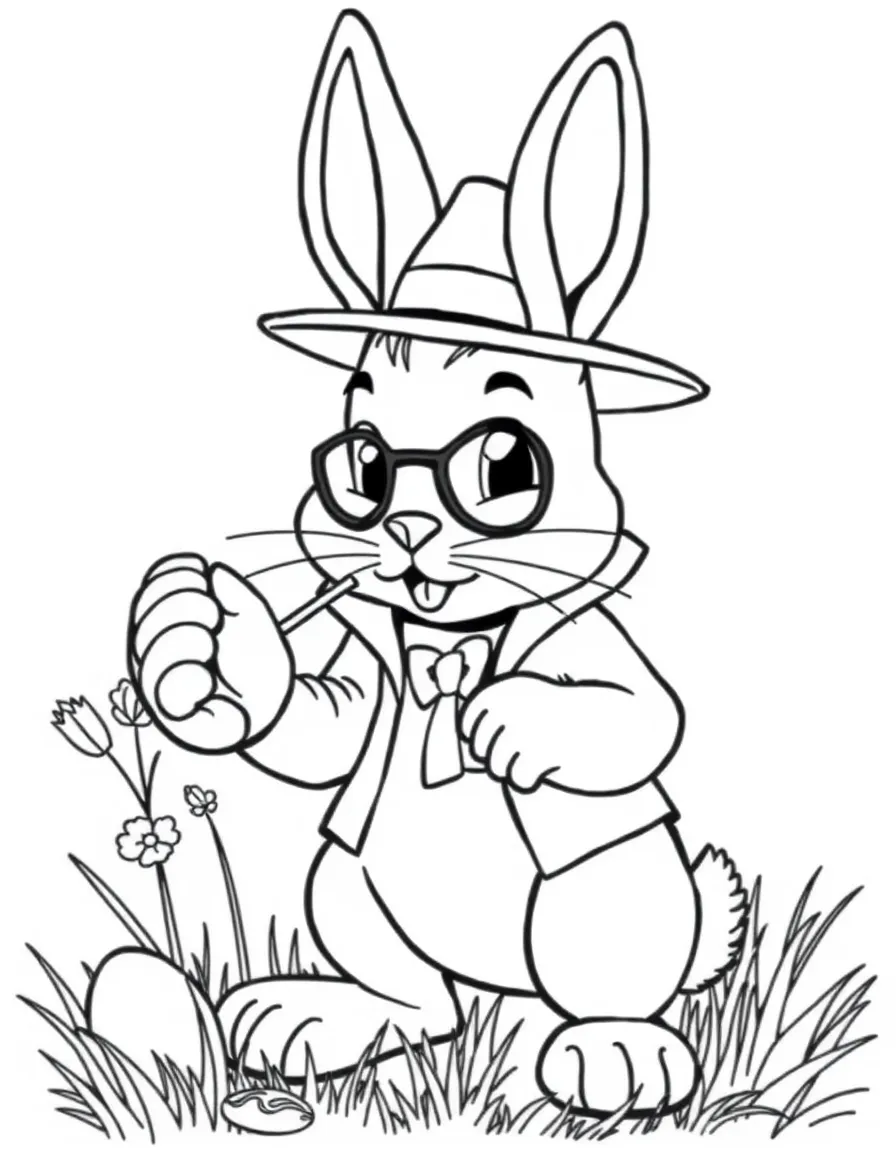 A bunny detective investigating a missing Easter egg case
