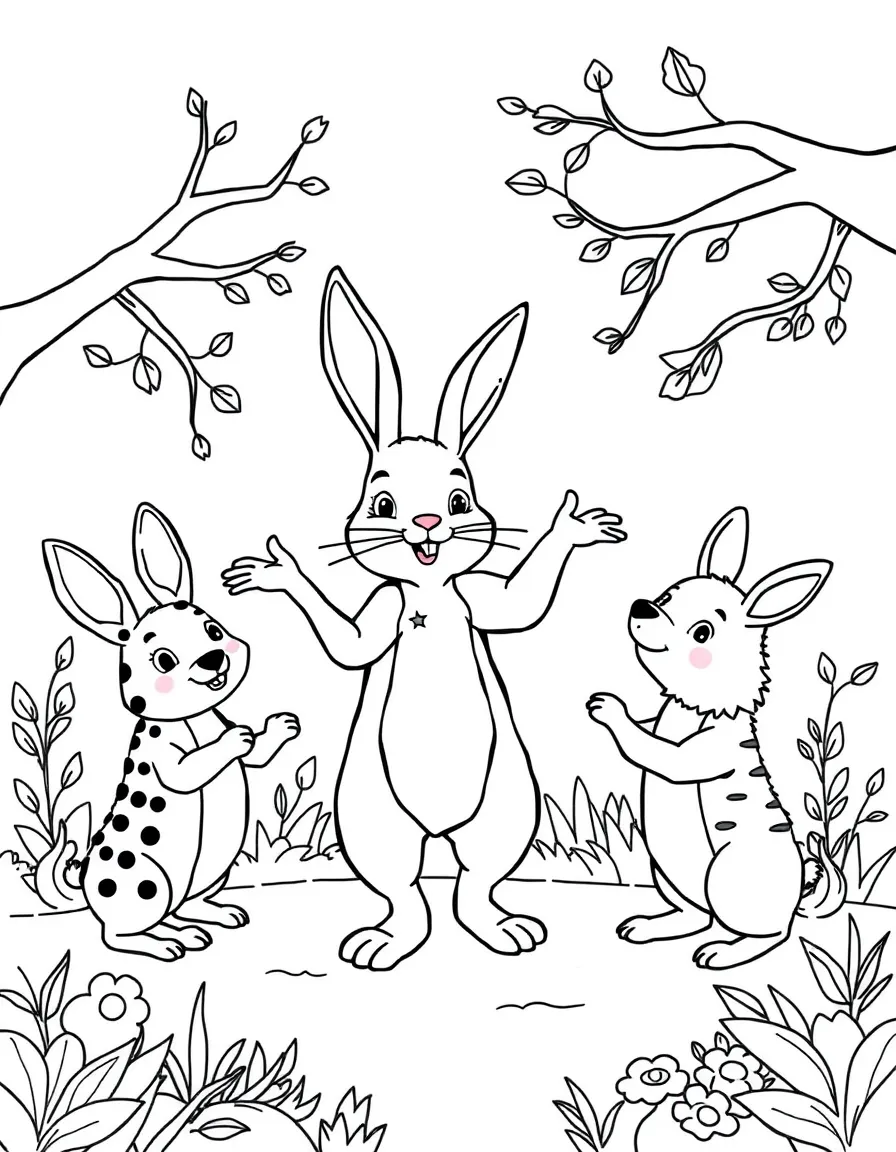 A bunny teaching a dance class for forest animals
