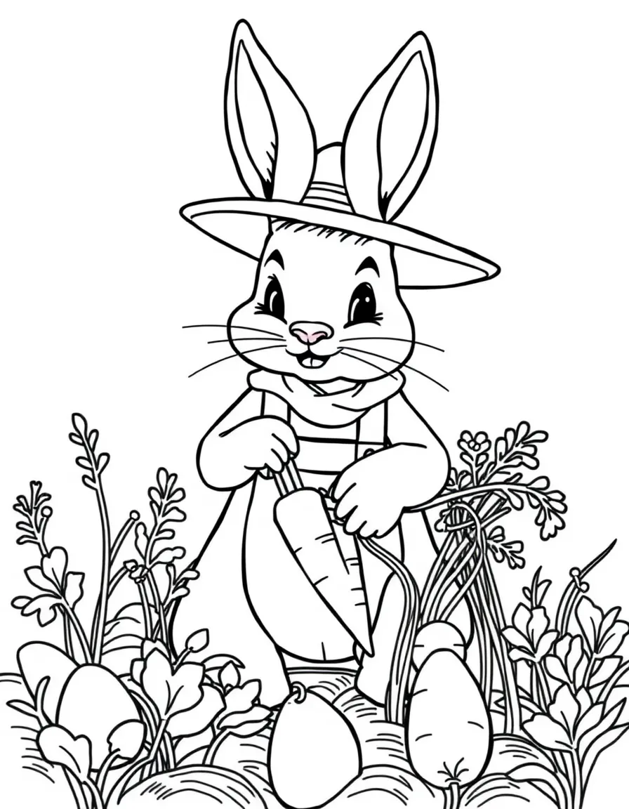 A bunny farmer harvesting carrots for the Easter feast
