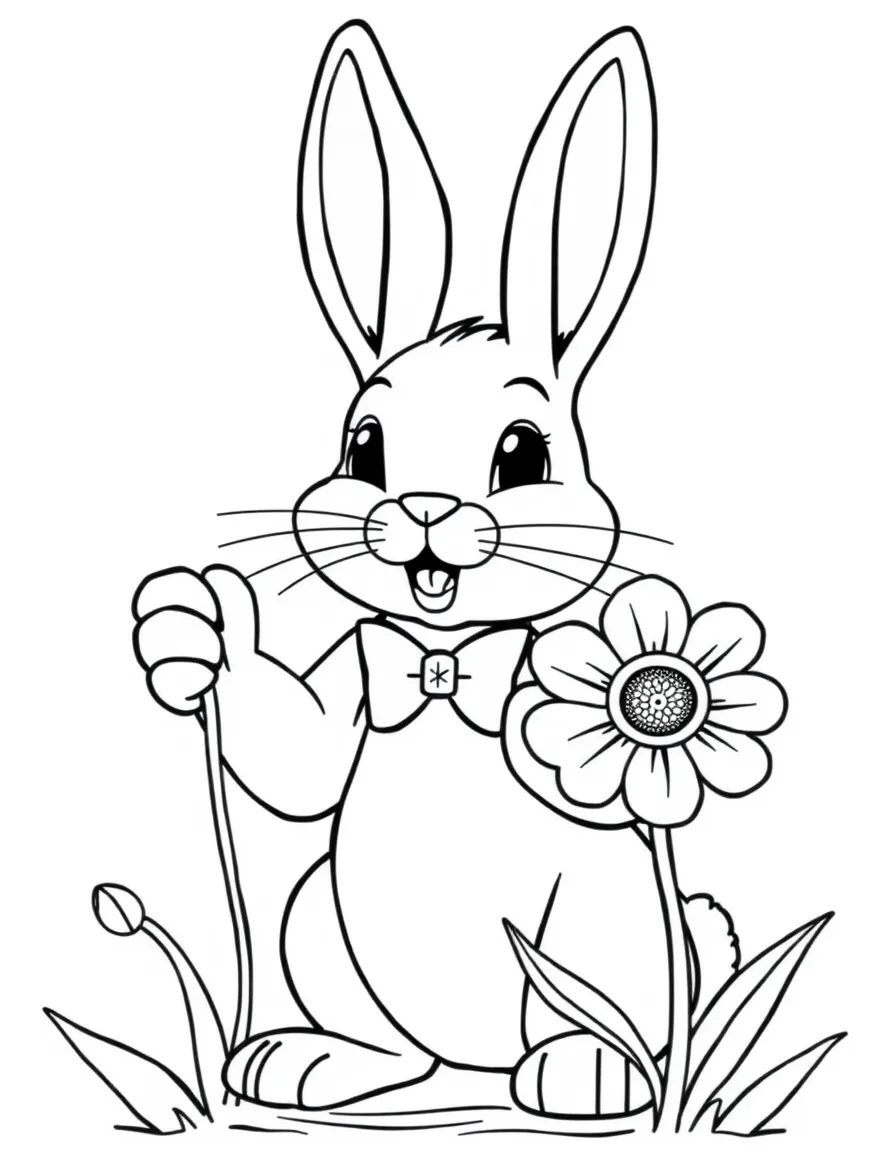 A bunny ventriloquist with a puppet shaped like a spring flower