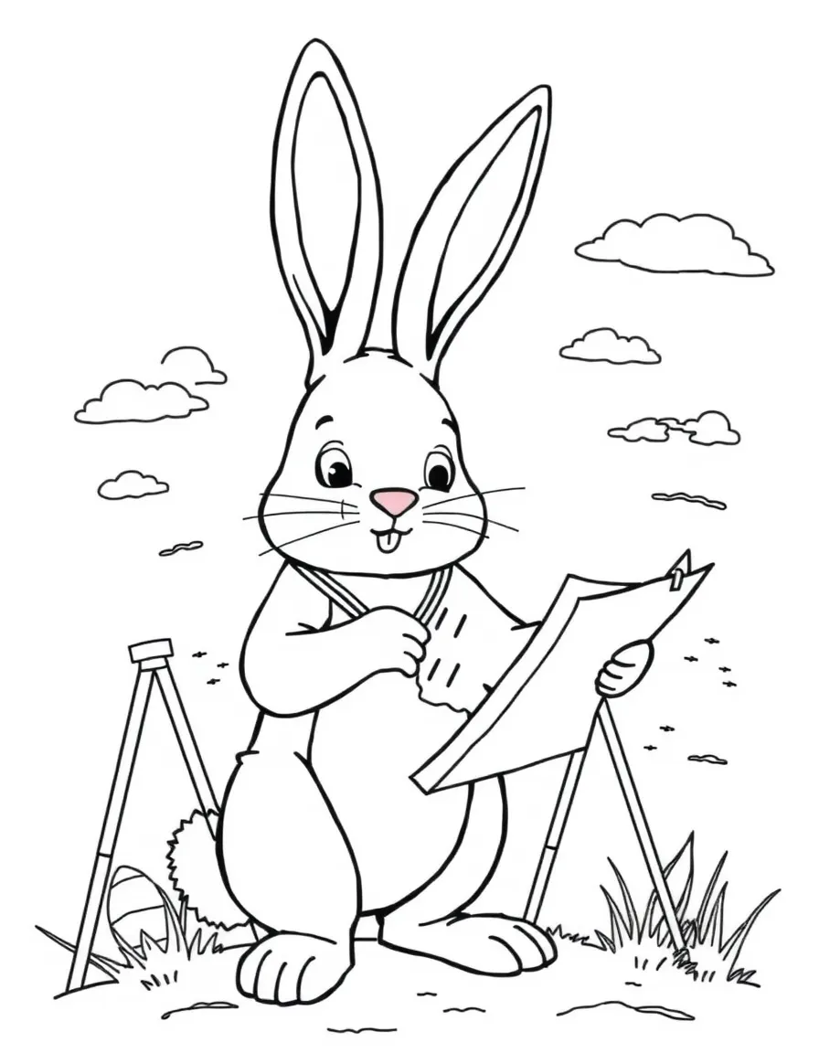 A bunny cartographer drawing a map of Easter Island