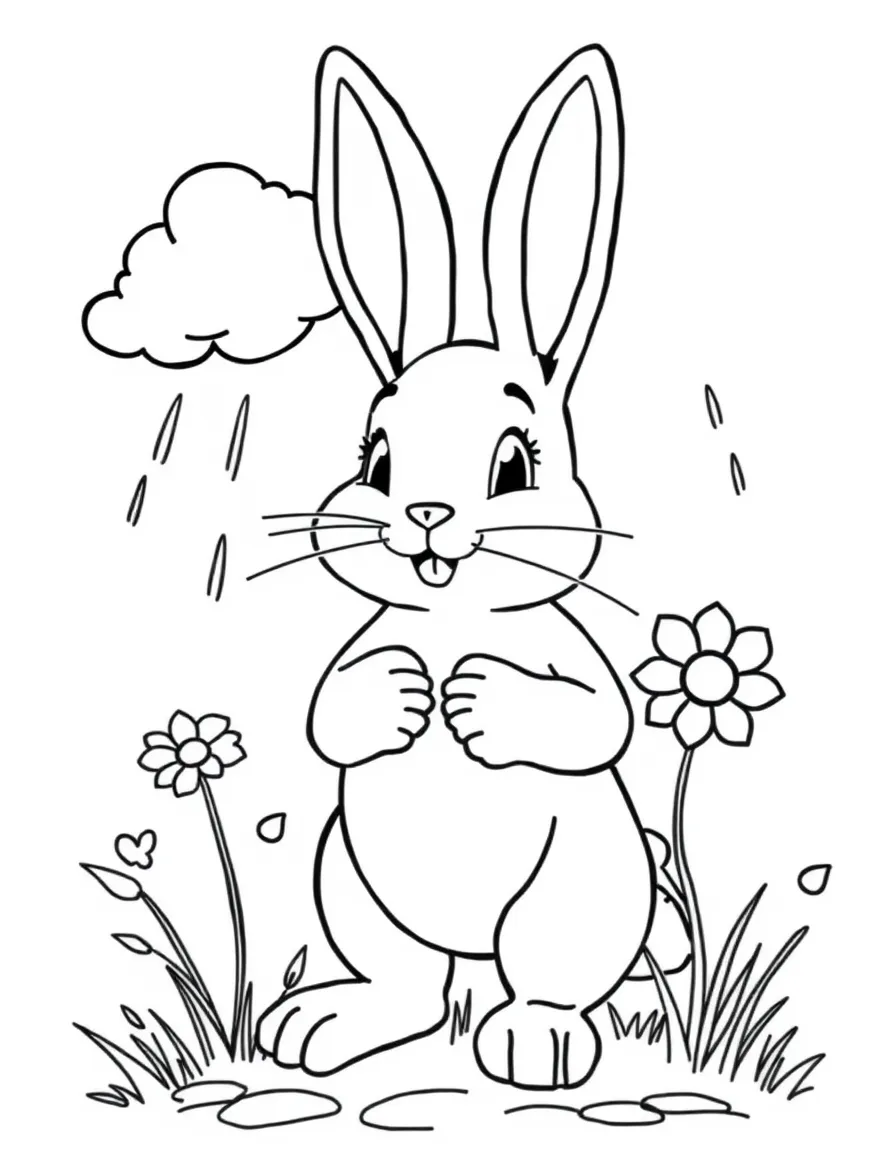 A bunny weather forecaster predicting spring showers