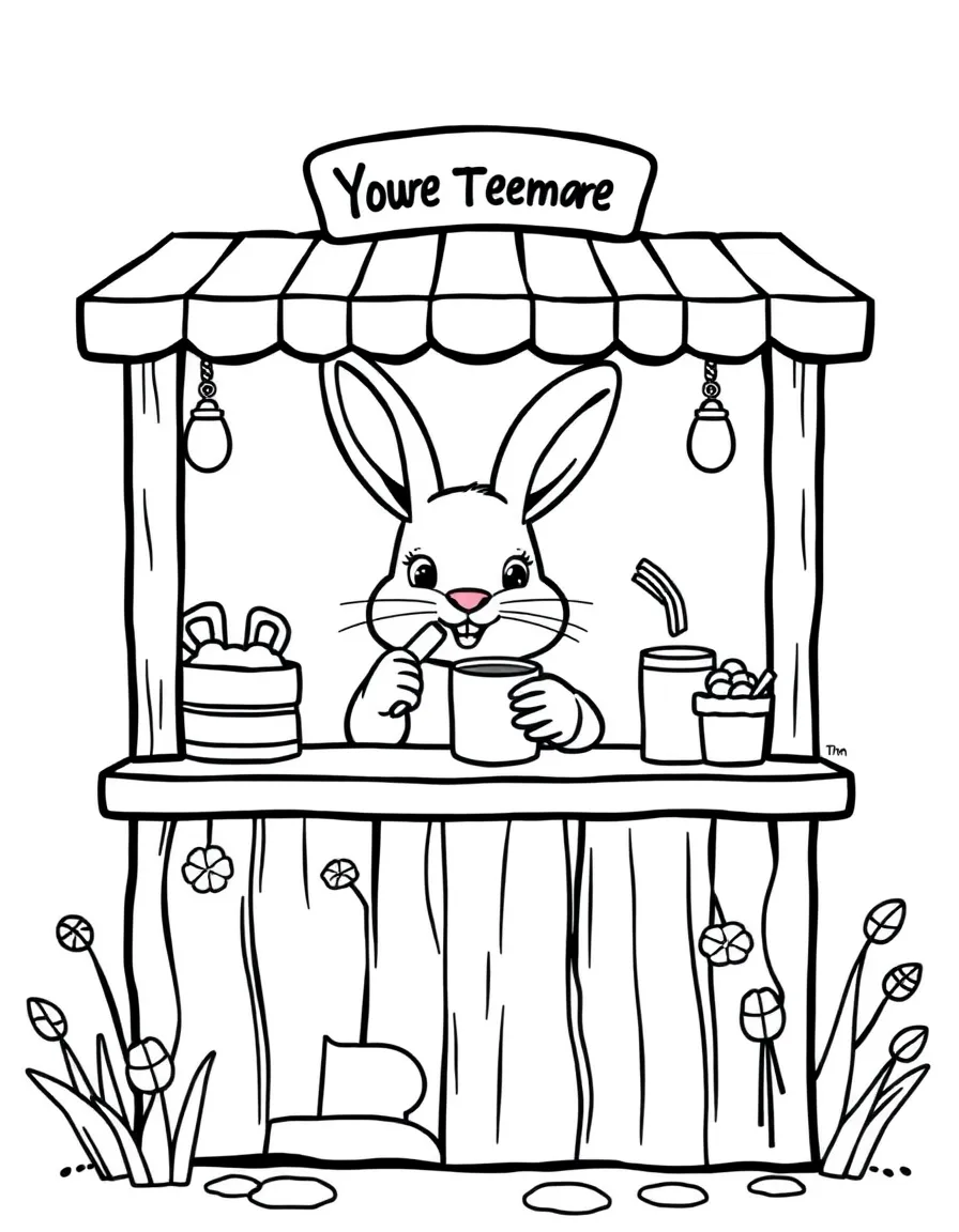 A bunny operating a hot chocolate stand for cool spring mornings