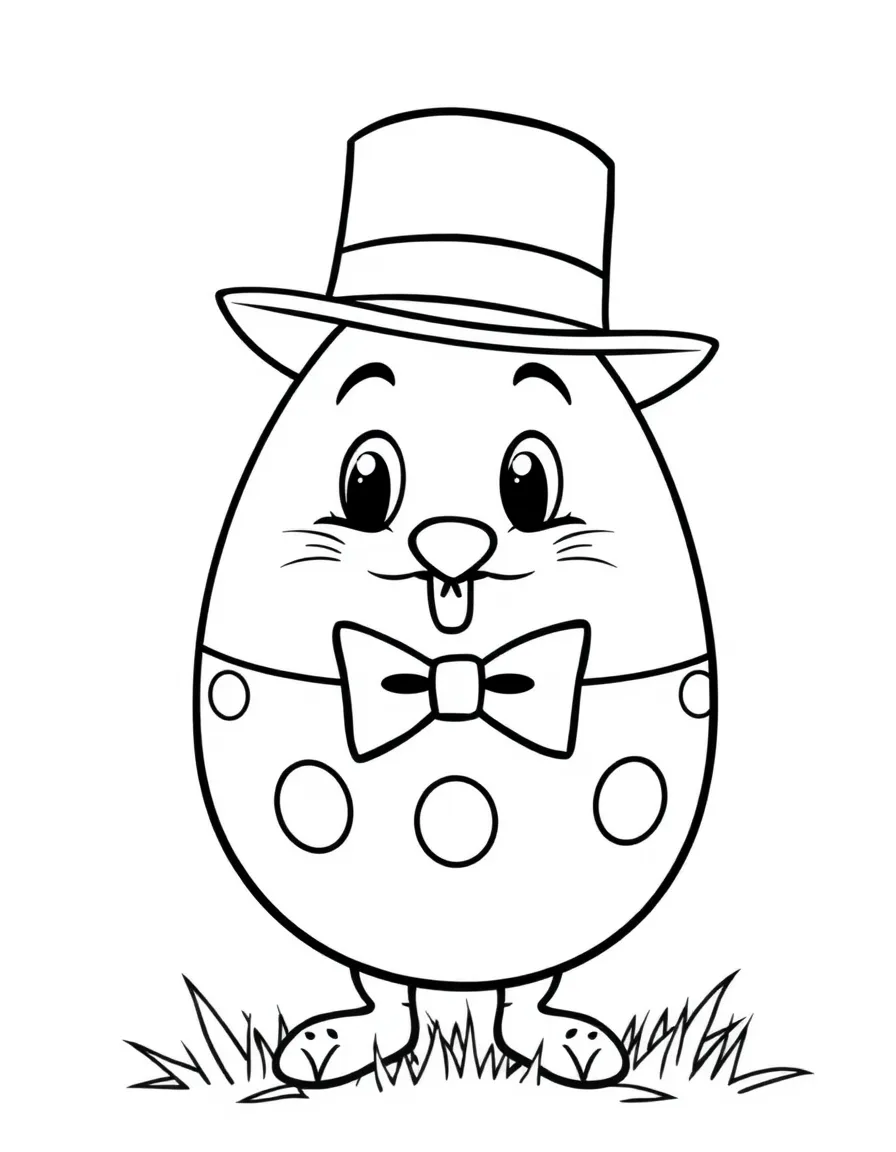 An Easter egg wearing a tiny hat and bow tie