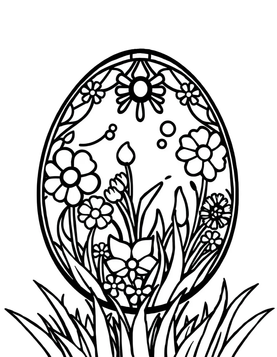 An Easter egg with a stained glass pattern of spring images