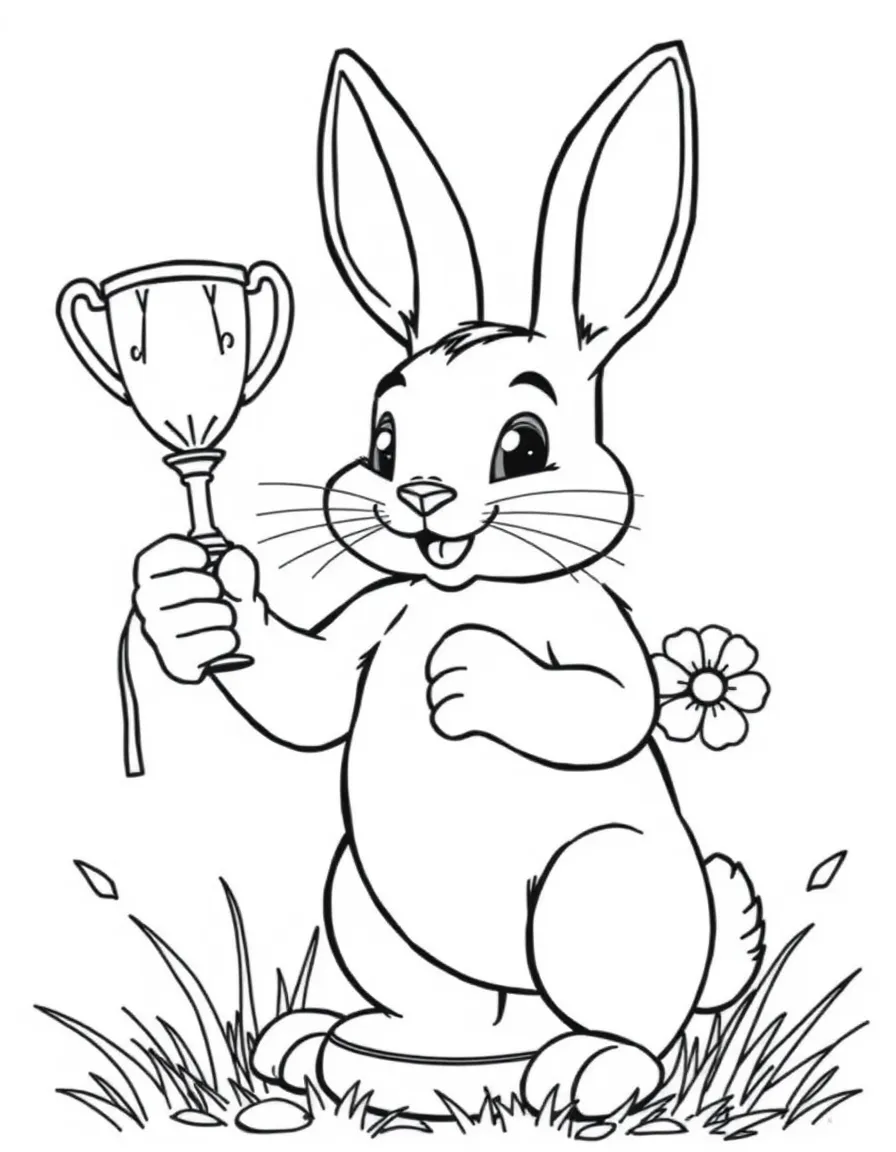 An Easter egg trophy being presented to a winning bunny