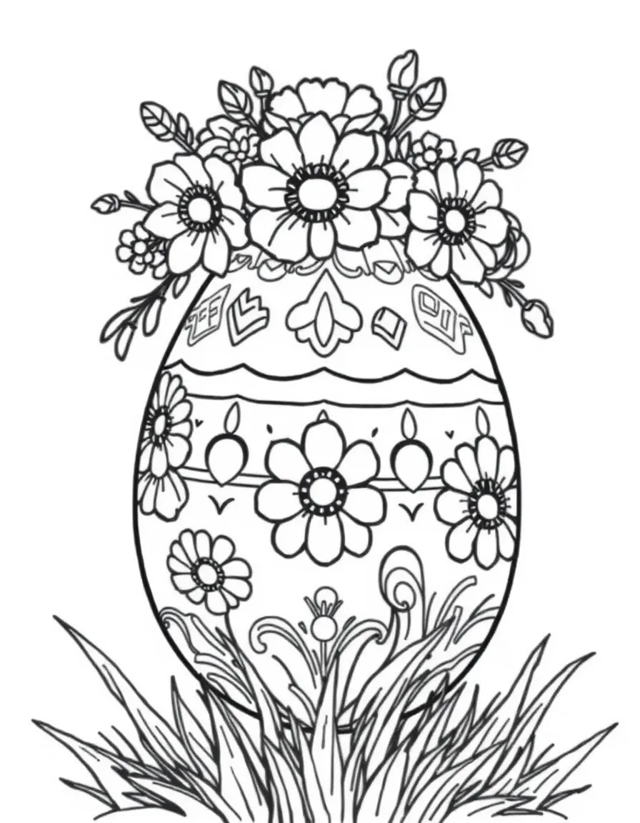 An Easter egg with a crown of flowers on top