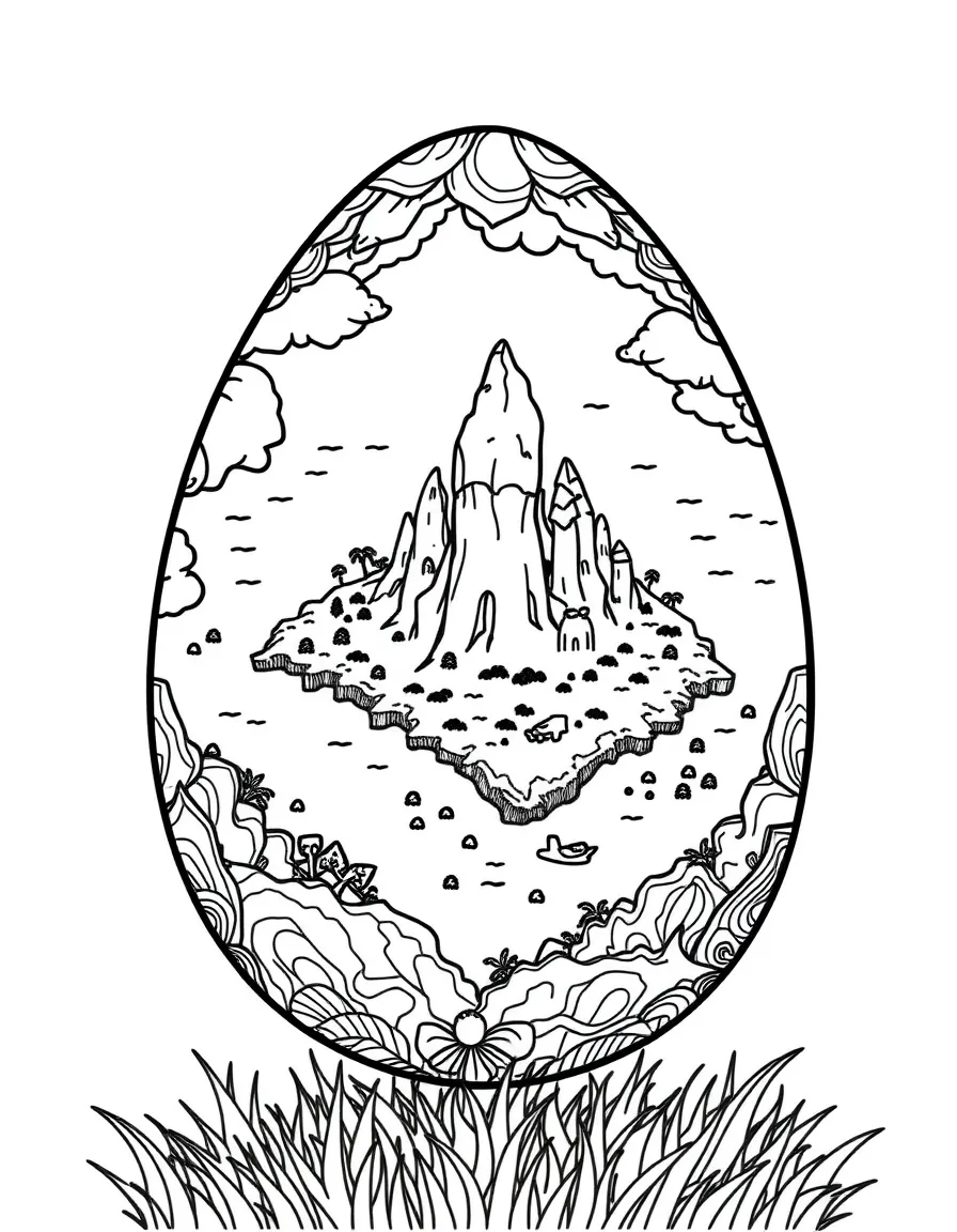 An Easter egg with a detailed map of an imaginary Easter island