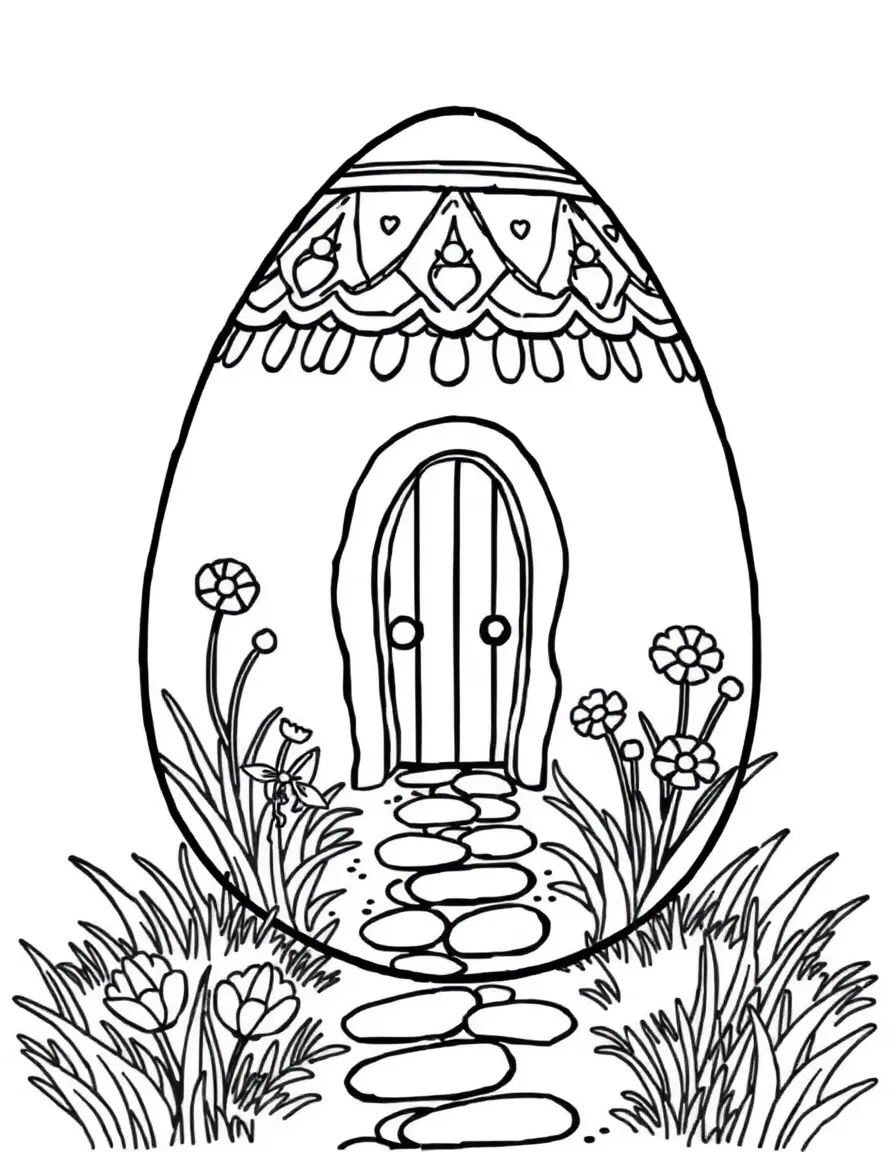 An Easter egg with a garden path leading to a miniature door