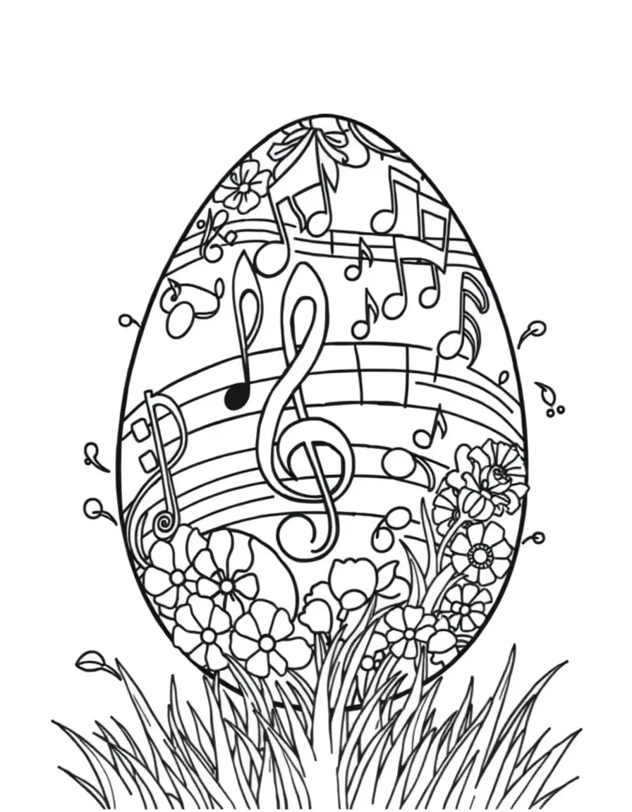 An Easter egg with musical notes and instruments