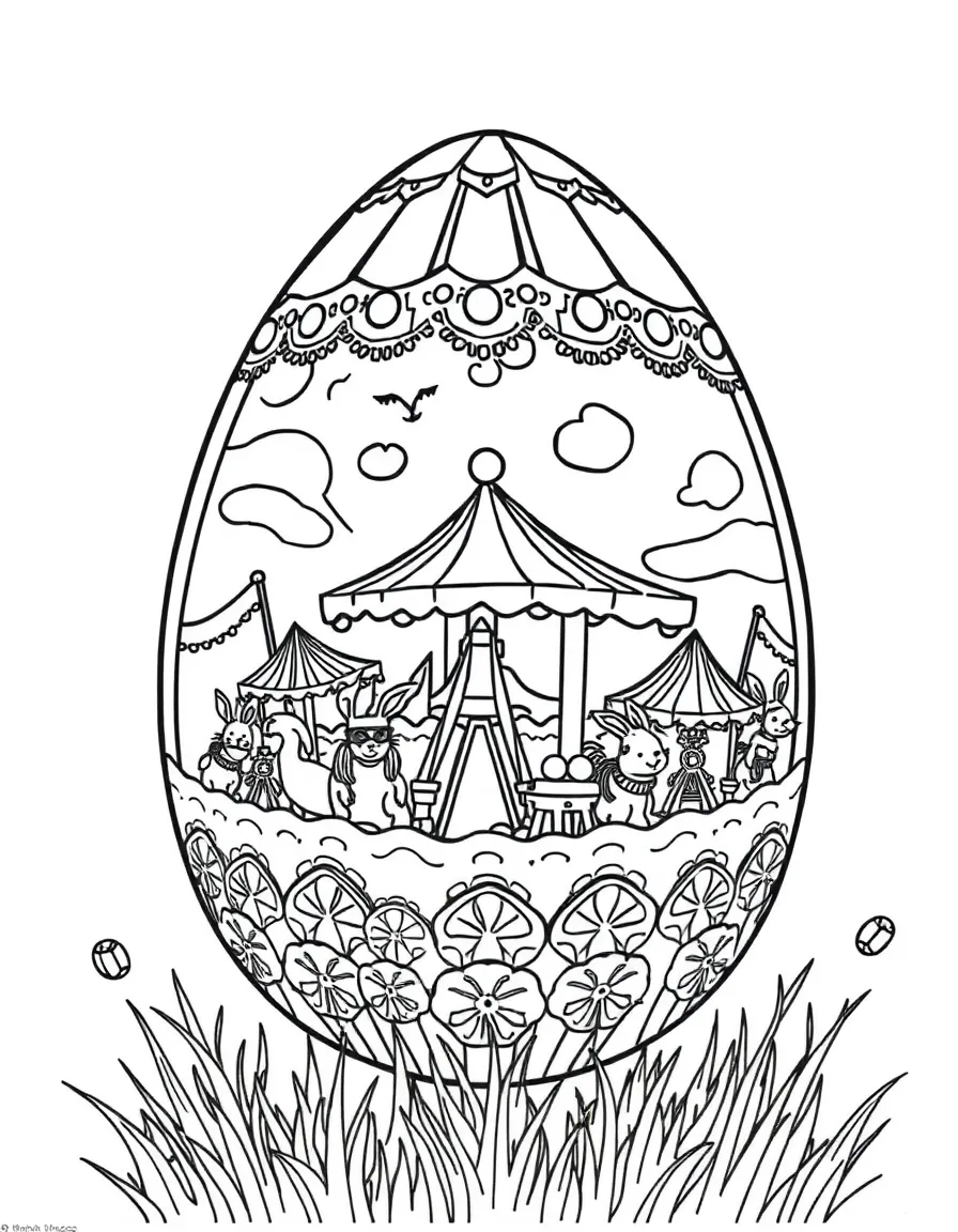 An Easter egg with a carnival scene complete with rides