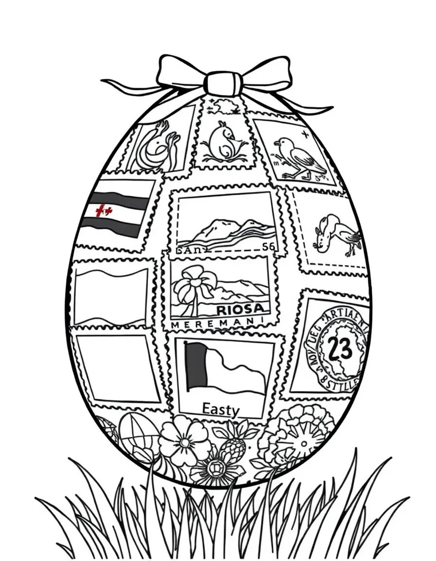 An Easter egg with postal stamps from different countries