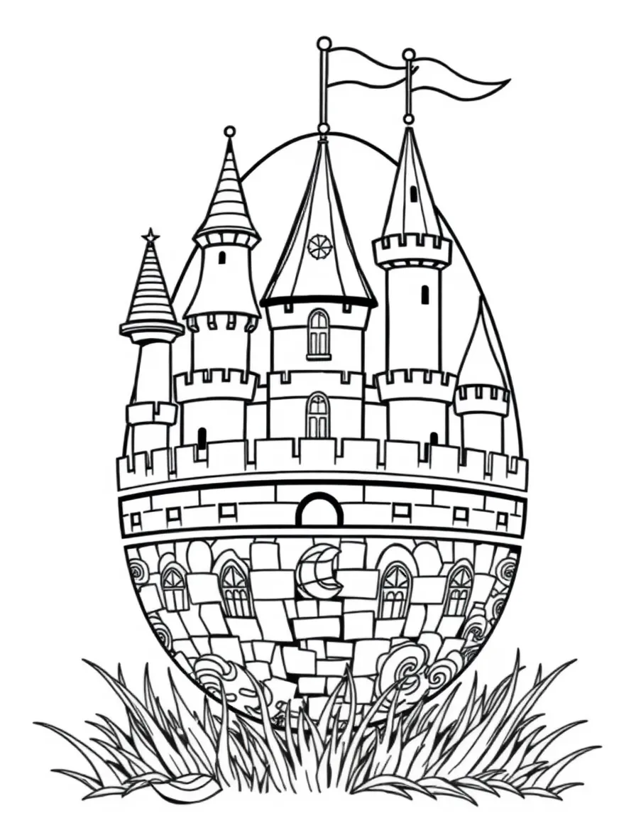An Easter egg with medieval castle turrets and flags