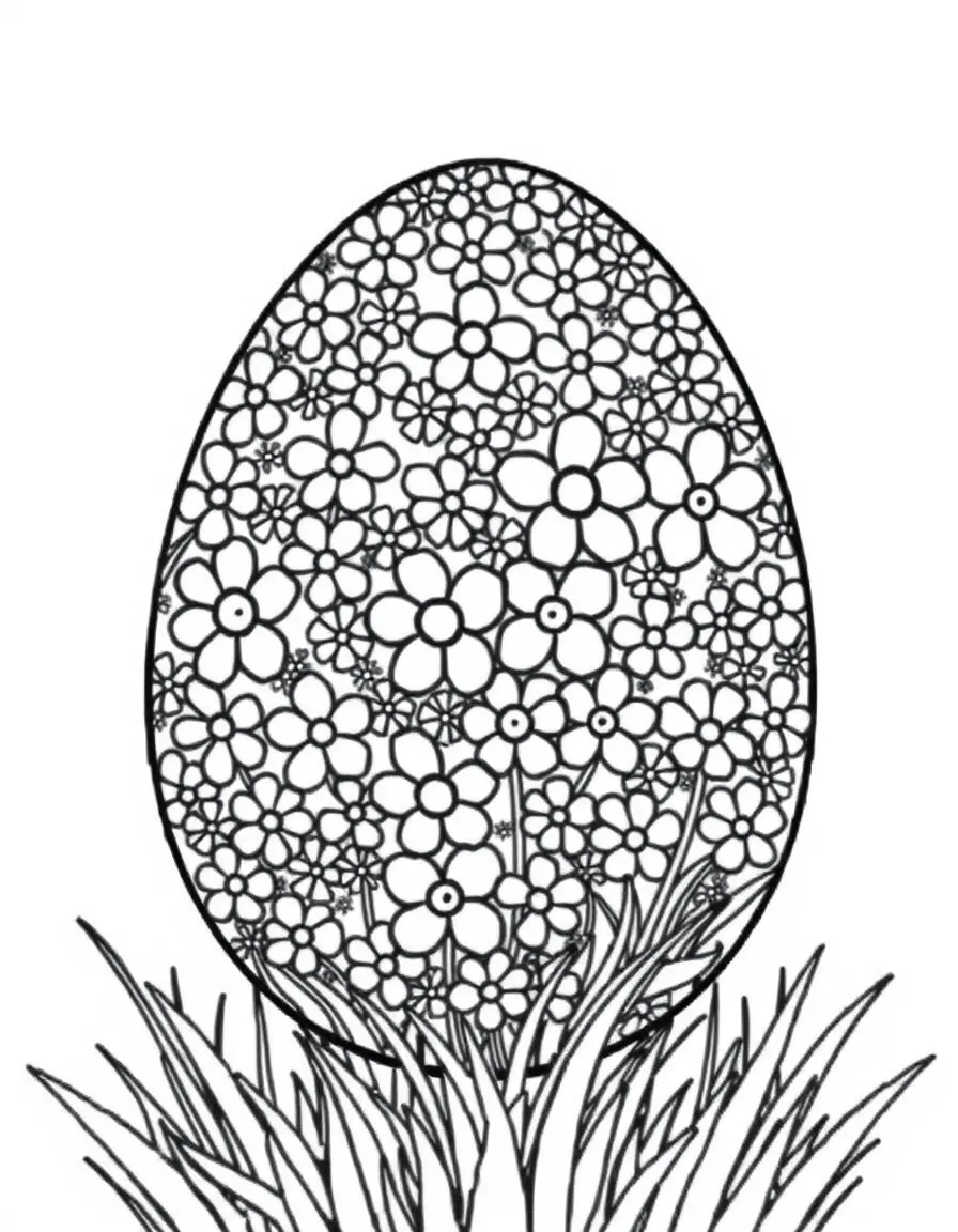 An Easter egg with a mosaic of tiny spring flowers