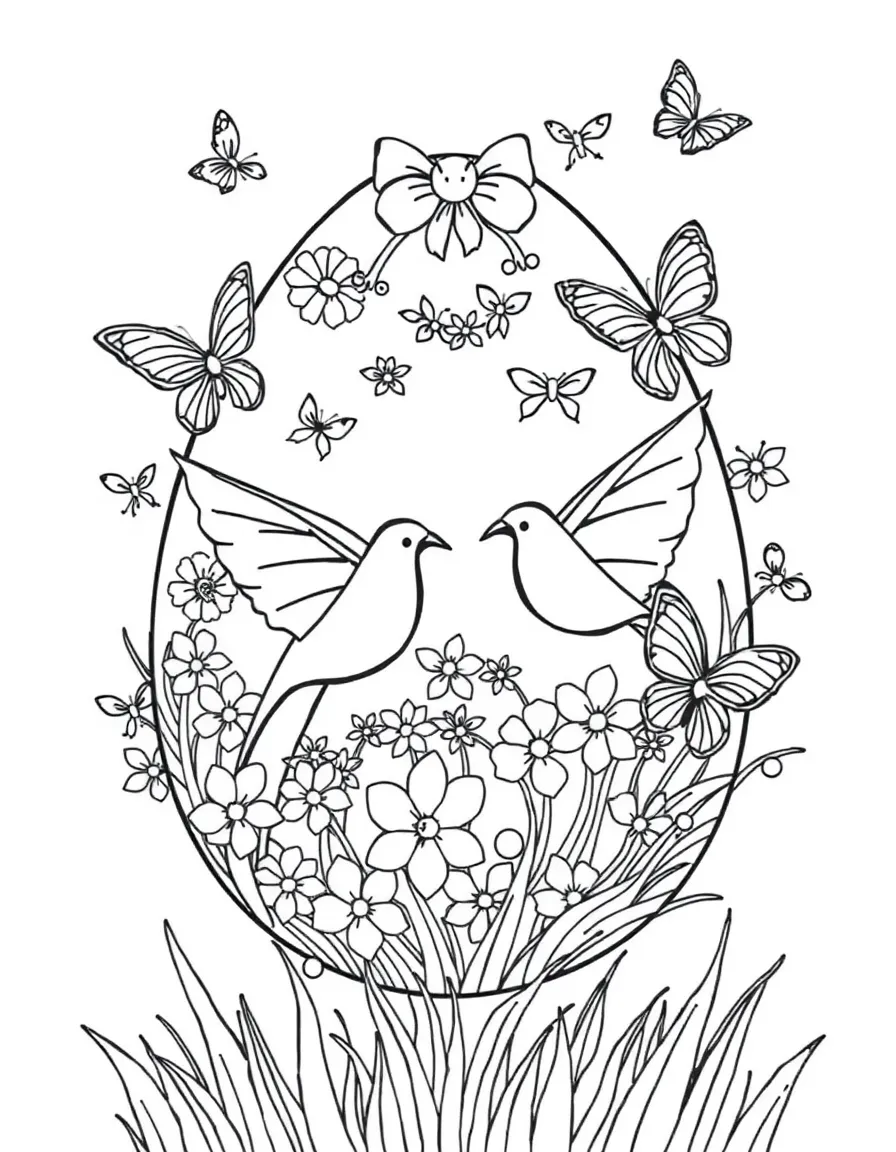 An Easter egg with origami birds and butterflies