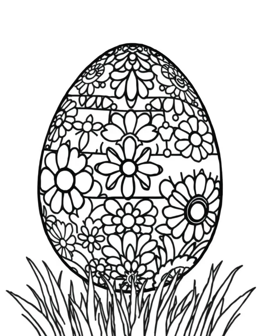 An Easter egg with a quilt of spring patterns and colors