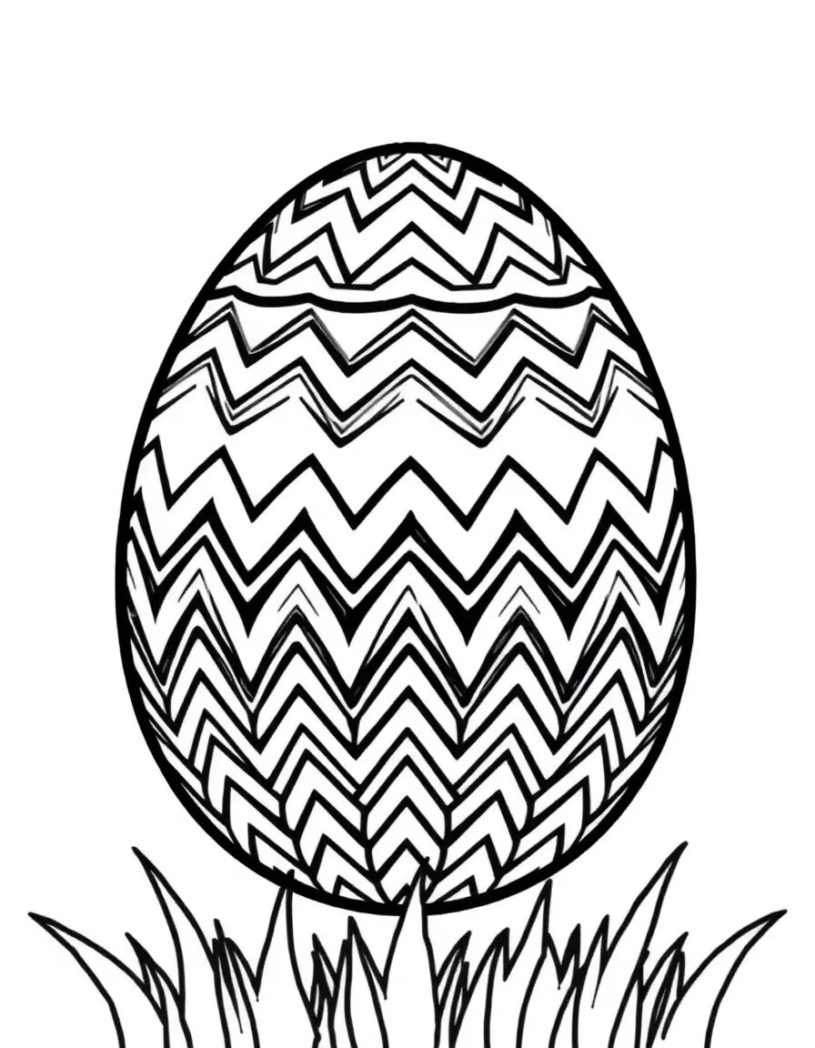 An Easter egg with a zigzag rainbow pattern
