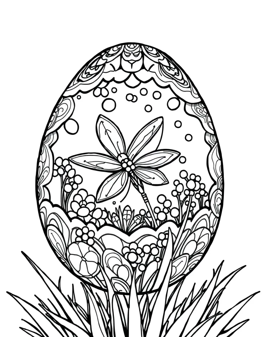 An Easter egg with a microscopic view of spring pollen